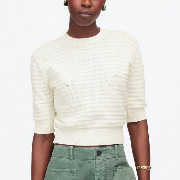 Madewell Textural-Stitch Cotton Cropped Sweater Lighthouse Size XS NWT - Picture 1 of 8